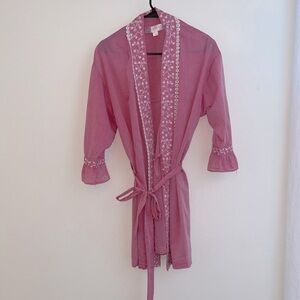 Eileen Wast NWOT Pink Embroidered Robe Style Dress